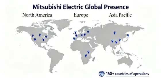 Mitsubishi Electric global presence map — 150+ countries
