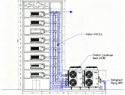 Mitsubishi Electric City Multi VRF system architecture diagram